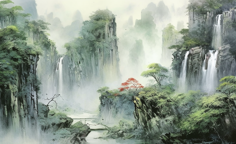 中国传统风景深山瀑布水墨画,插画/手绘图,插画/手绘图库,插画/手绘图下载,插画/手绘